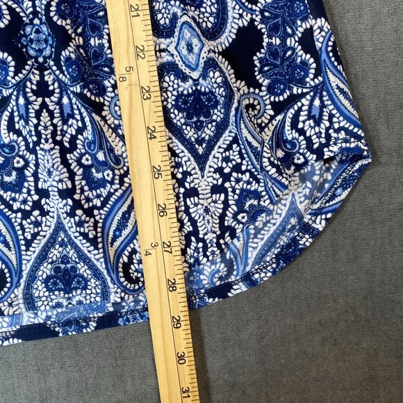 Blue Paisley V-Neck Tunic With 3/4 Sleeves PerSeption Concept Button Womens L - Picture 10 of 11